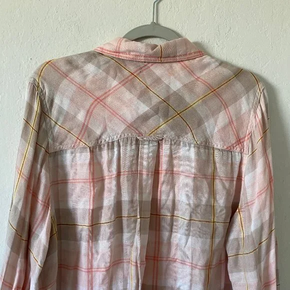 Catherines Womens Blouse Button Up Plaid Size 0X Long Sleeves Pink Casual Top - Picture 9 of 11